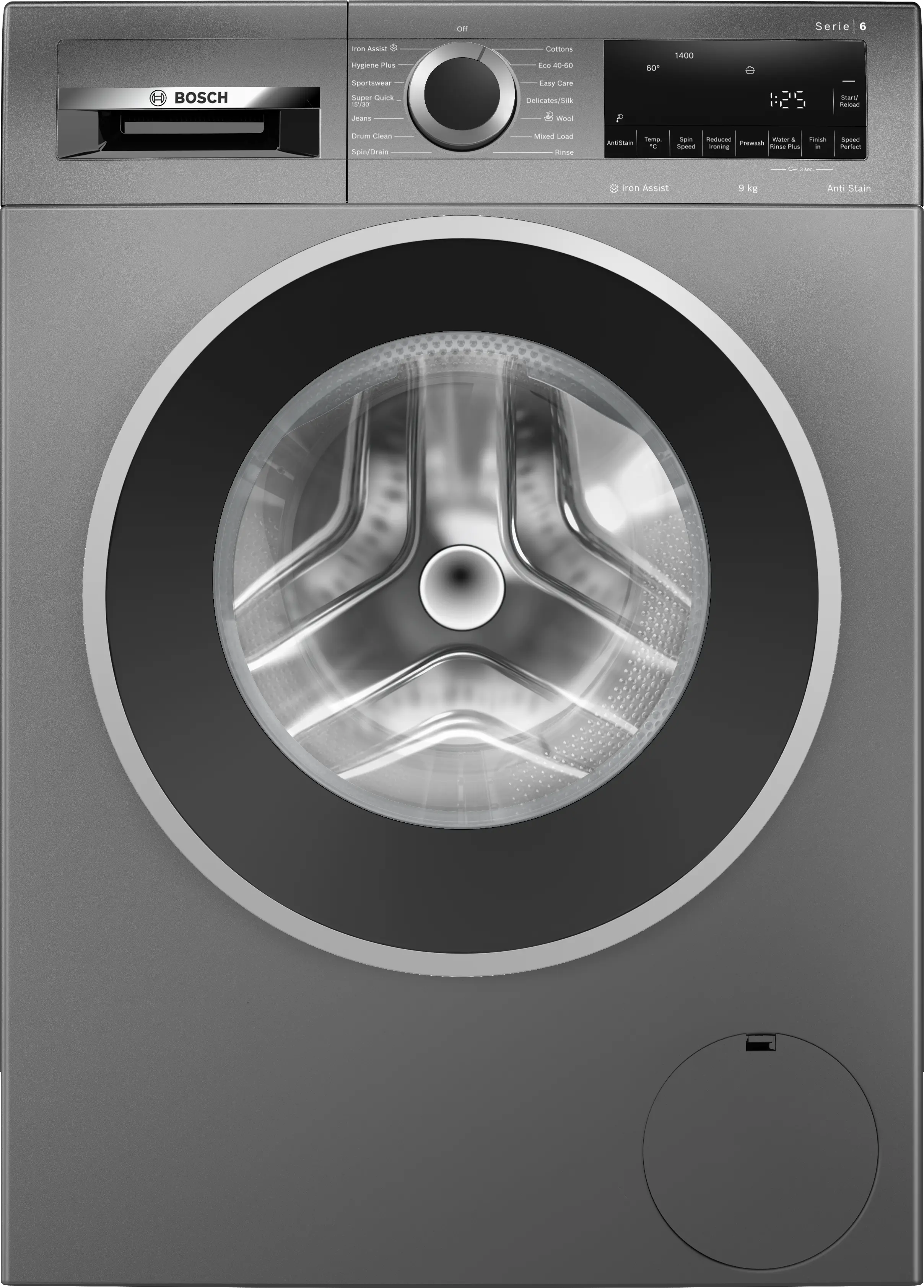 BOSCH Washing machine, front loader 9 kg max. 1400 rpm, Cast iron grey